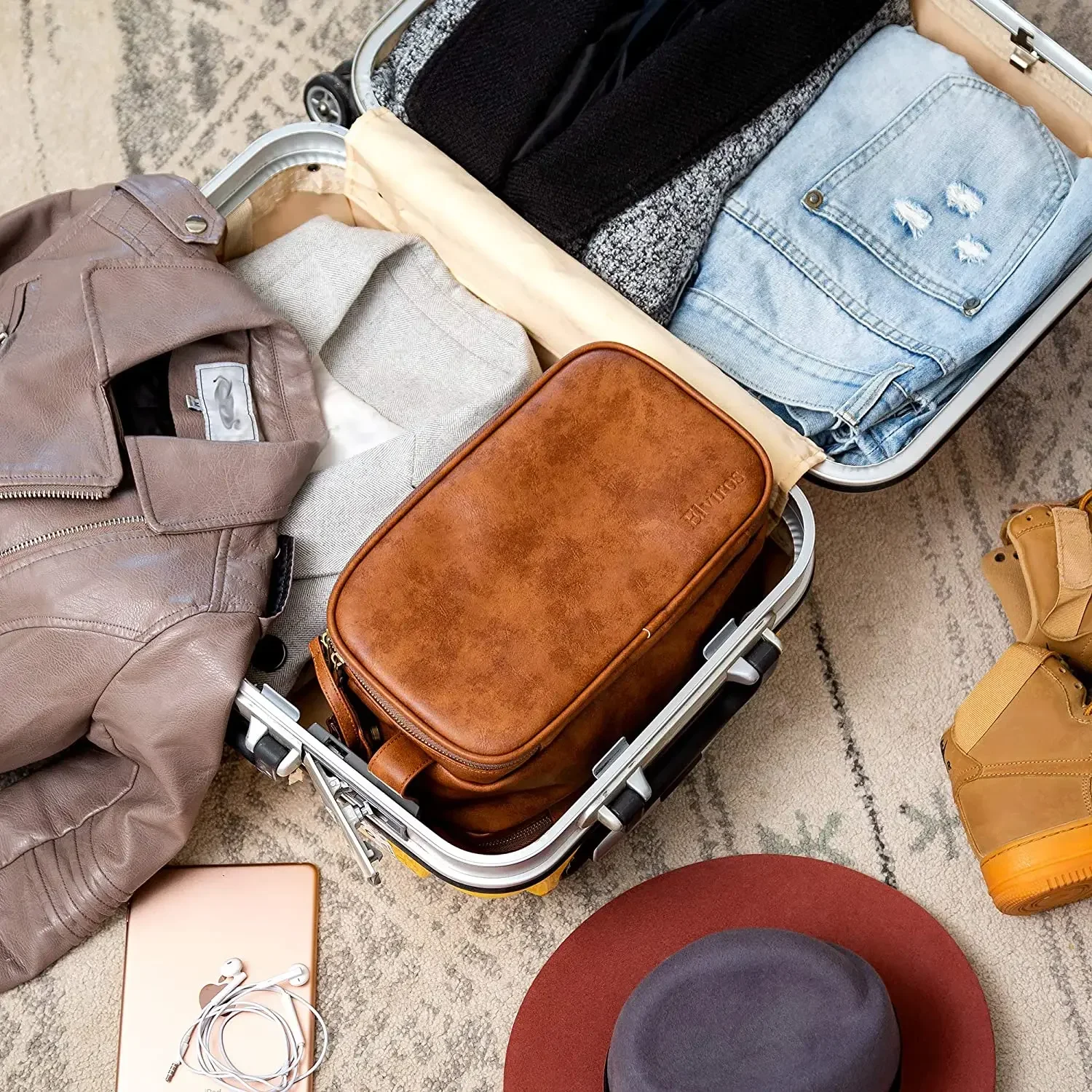 Trousse de Toilette Vintage en Cuir PU Voyage Homme – Image 6