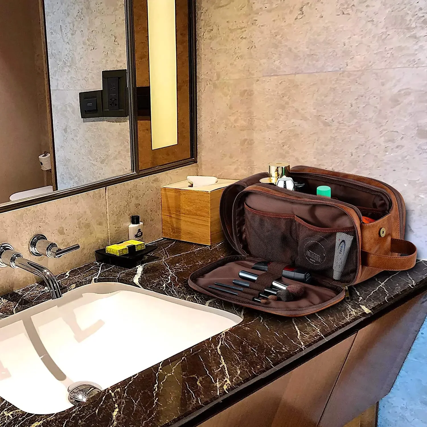 Trousse de Toilette Vintage en Cuir PU Voyage Homme – Image 7