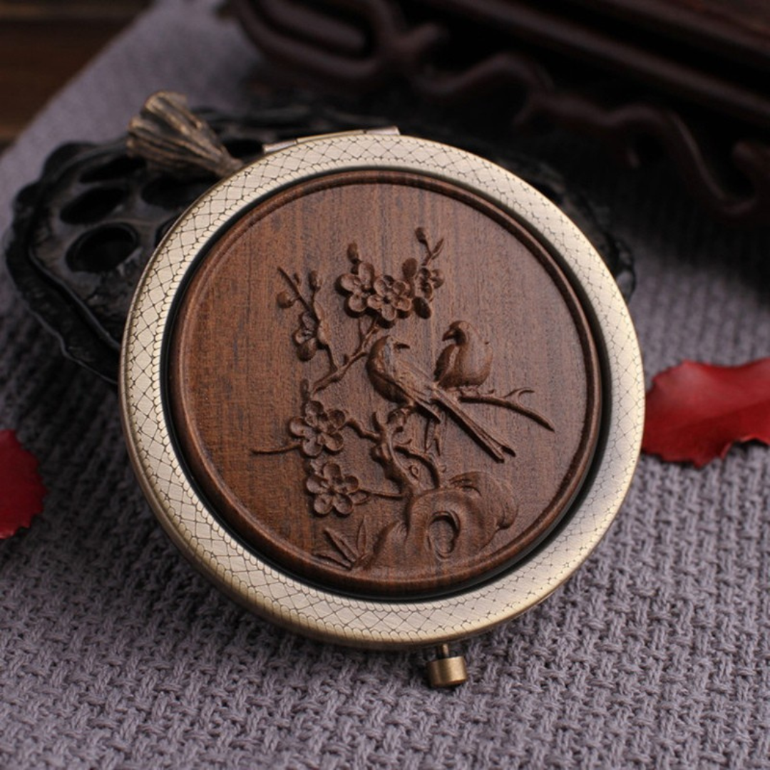 Miroir De Poche Décoratif En Bois Gravé