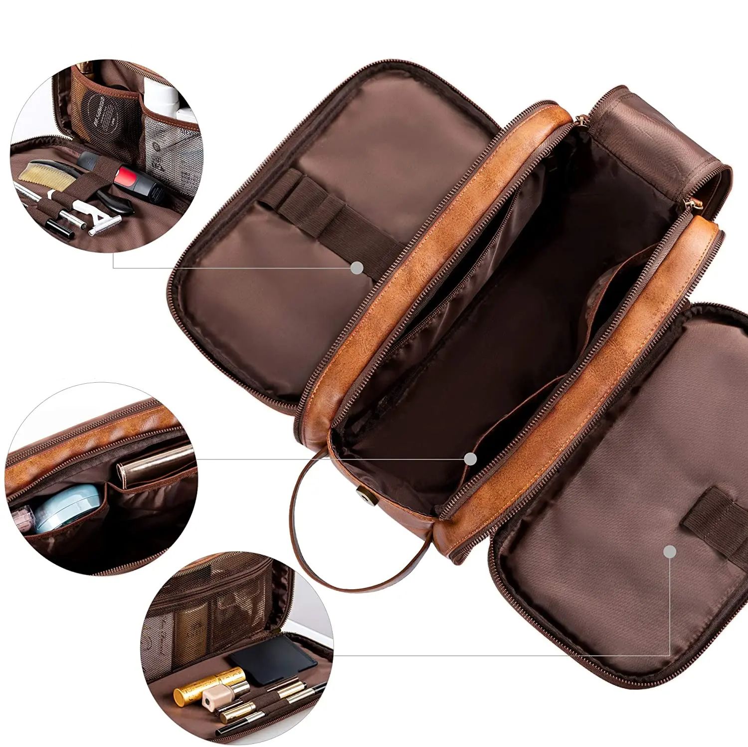 trousse de voyage homme en cuir marron