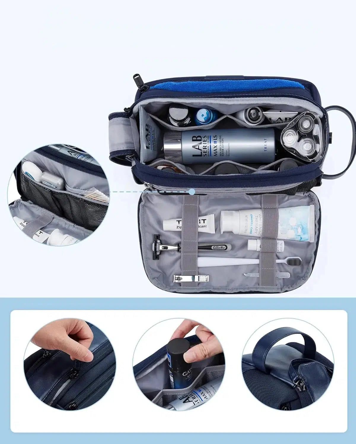 trousse à cosmétiques bleue pour homme