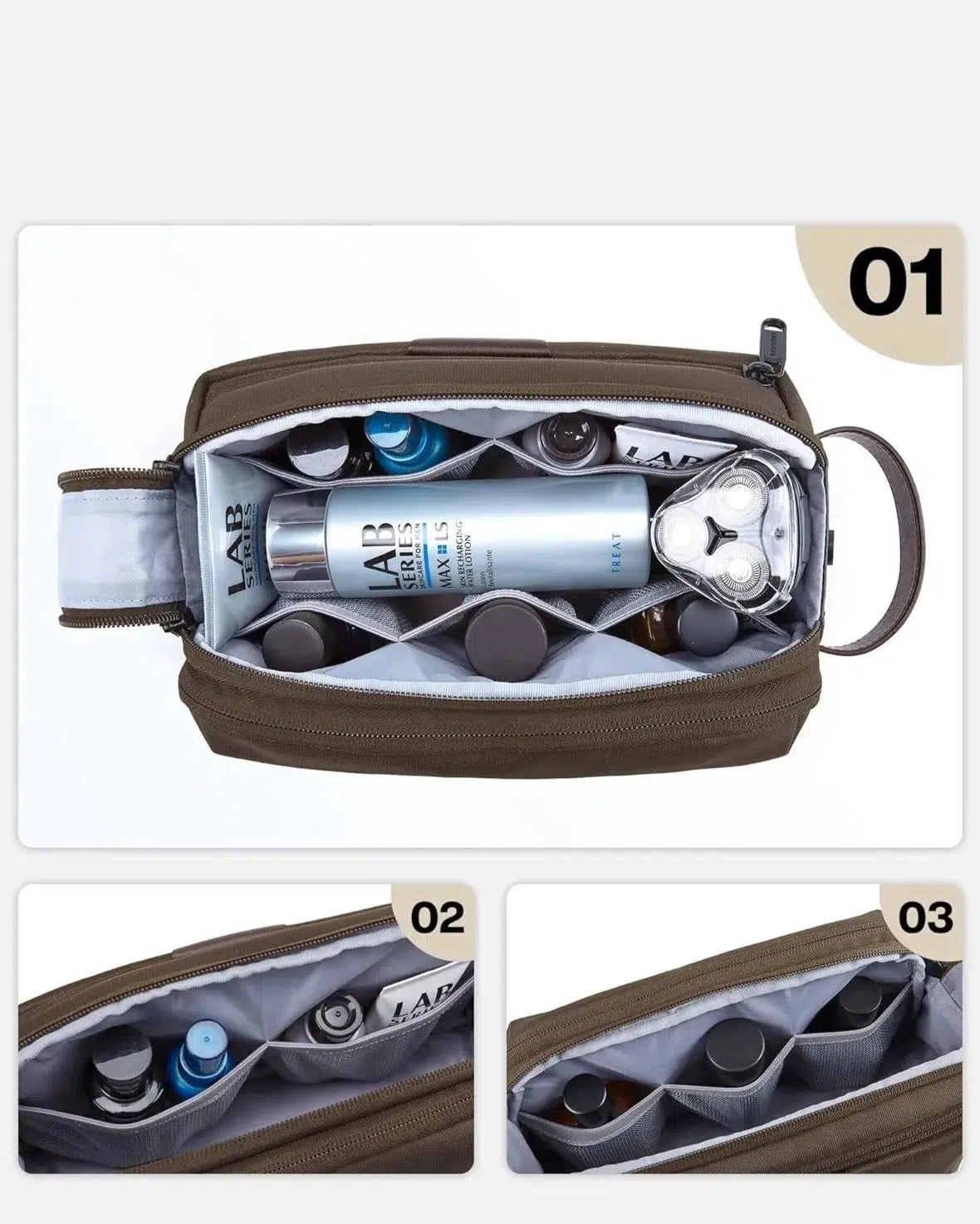 trousse de toilette marron pratique pour voyage