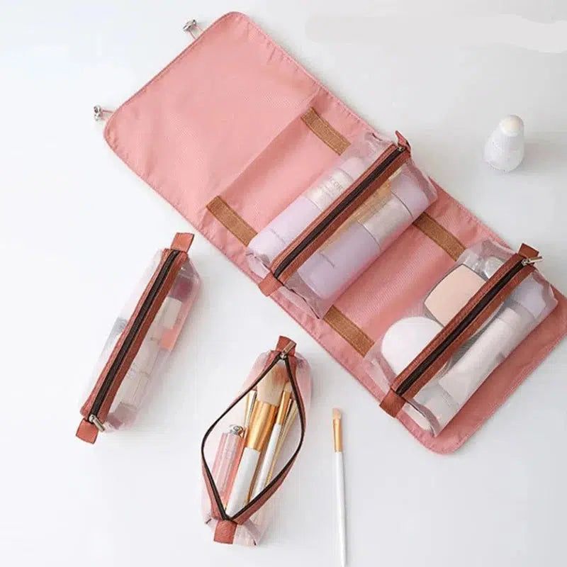 organisateur de maquillage rose pour le voyage