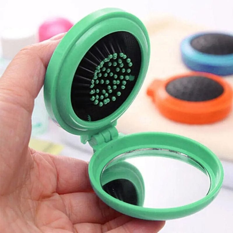 brosse pour cheveux portable et miroir de poche