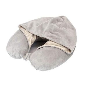 coussin de voyage hoodie plaid gris