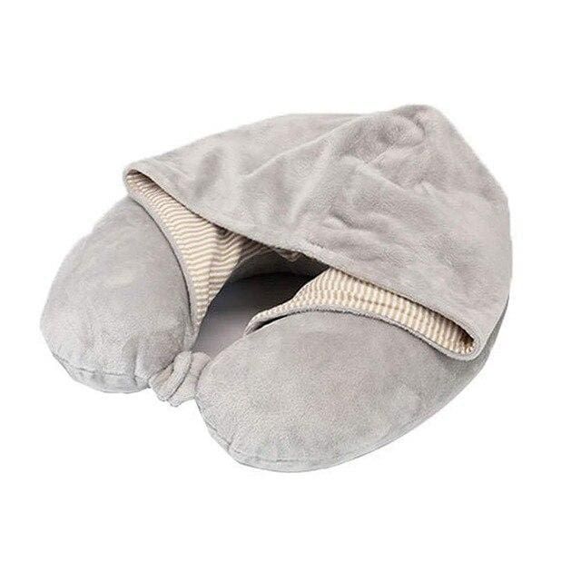 coussin de voyage hoodie plaid gris