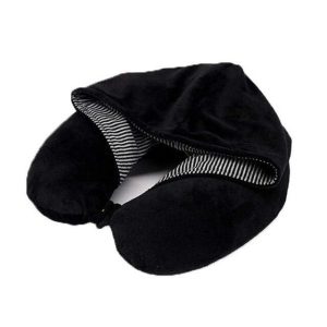 coussin de voyage hoodie plaid noir