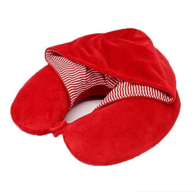 coussin de voyage hoodie plaid rouge