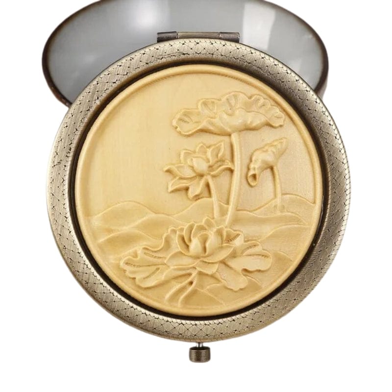 miroir de poche à motifs en bois