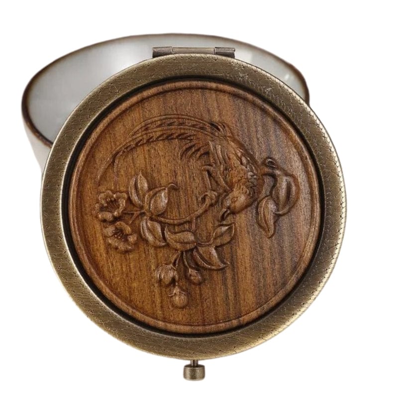 miroir à main en bois naturel