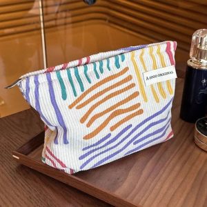 Trousse de Maquillage Rayures Colorées en Velours