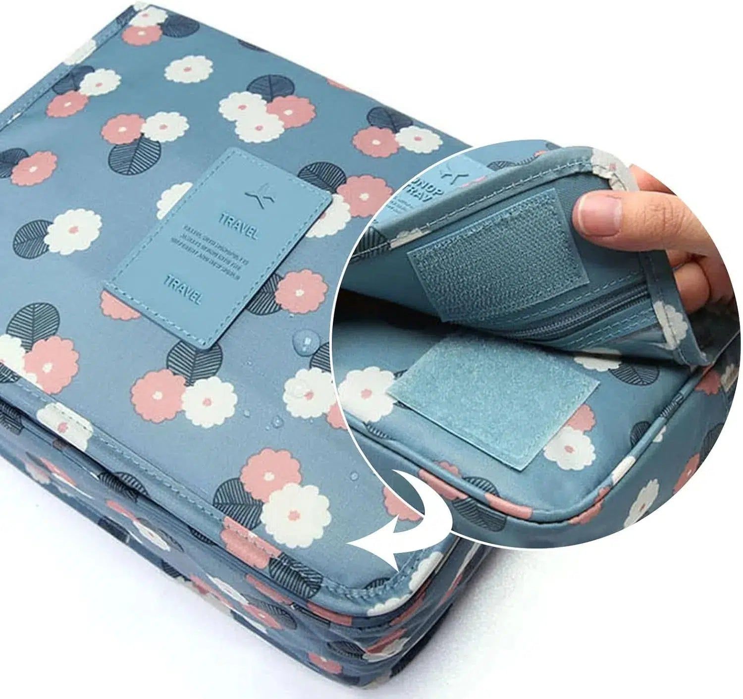 étui de rangement bleu avec design floral