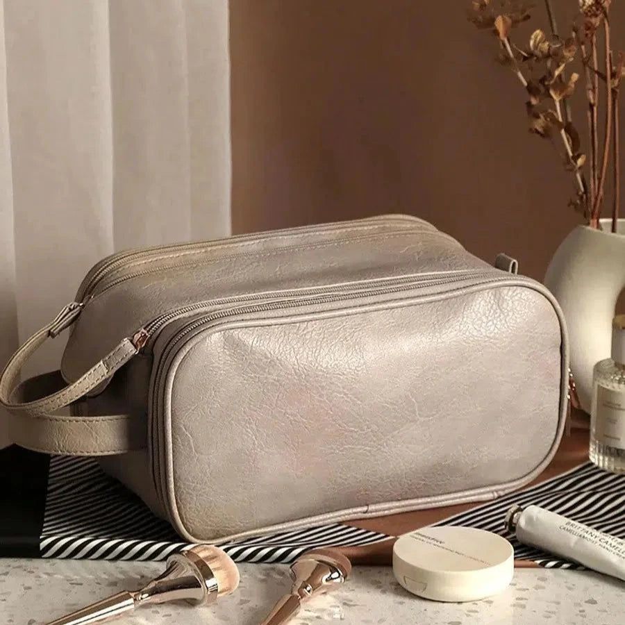 Trousse De Toilette Beige Crème En Cuir Voyage Femme
