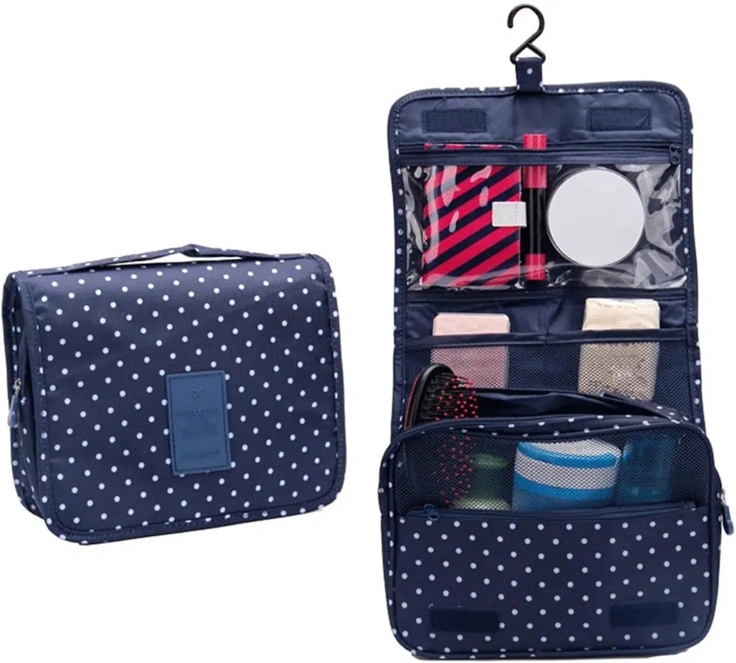 Trousse De Toilette Bleue Points Avec Compartiment Femme