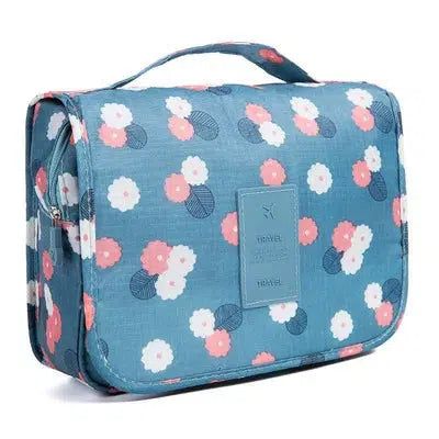 Trousse De Toilette Bleue Fleurs Avec Compartiment Femme