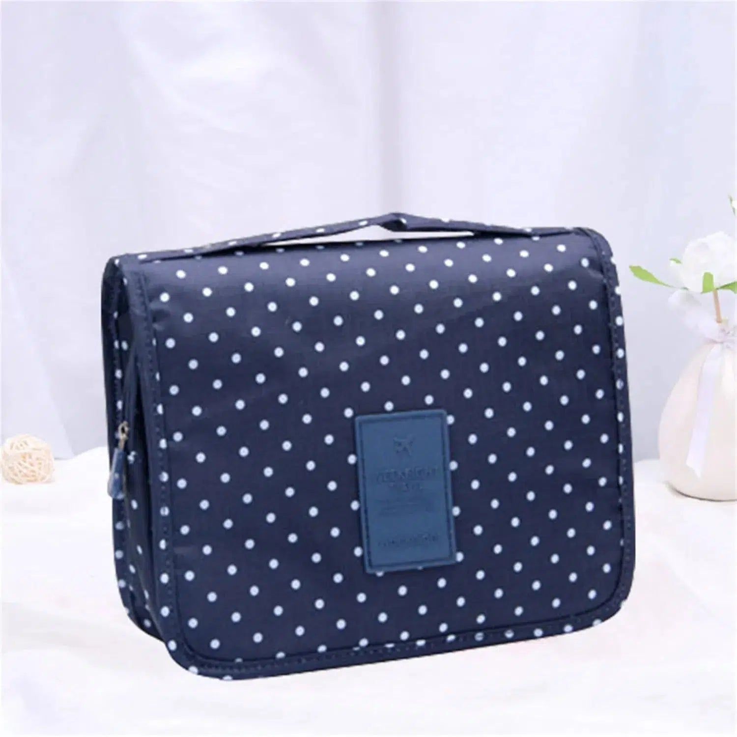 trousse de rangement femme bleue motifs pois