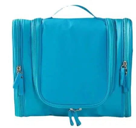 trousse de toilette bleue sky à suspendre avec compartiment voyage femme