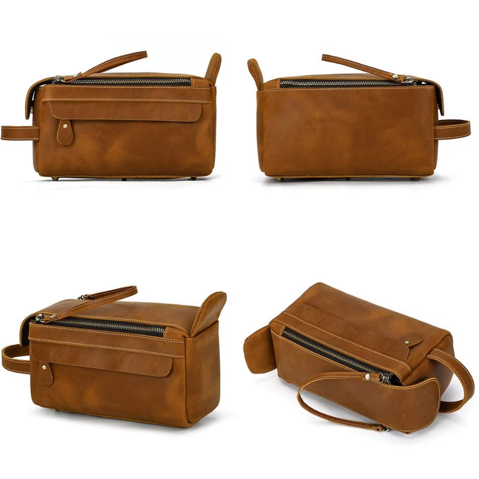 trousse de toilette en cuir marron
