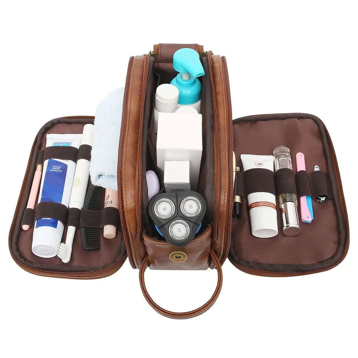 trousse de toilette en cuir marron pour homme