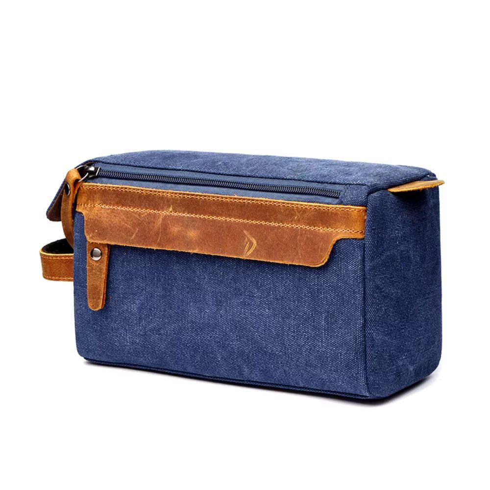 trousse de voyage en toile et cuir