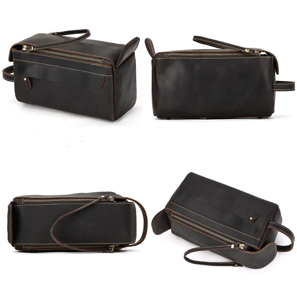 trousse de toilette en cuir pour homme