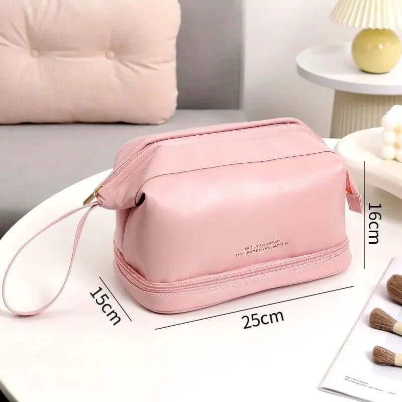 trousse de toilette femme en cuir rose