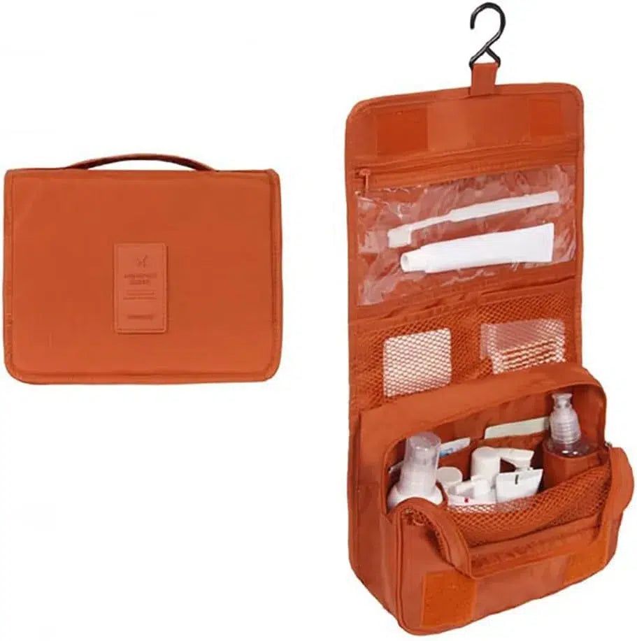 trousse de toilette orange femme avec compartiment