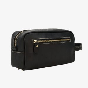 trousse de toilette en cuir noir pour homme