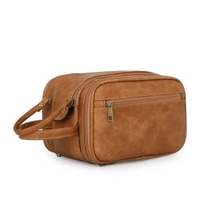 Trousse De Toilette Marron Vintage En Cuir Voyage Homme