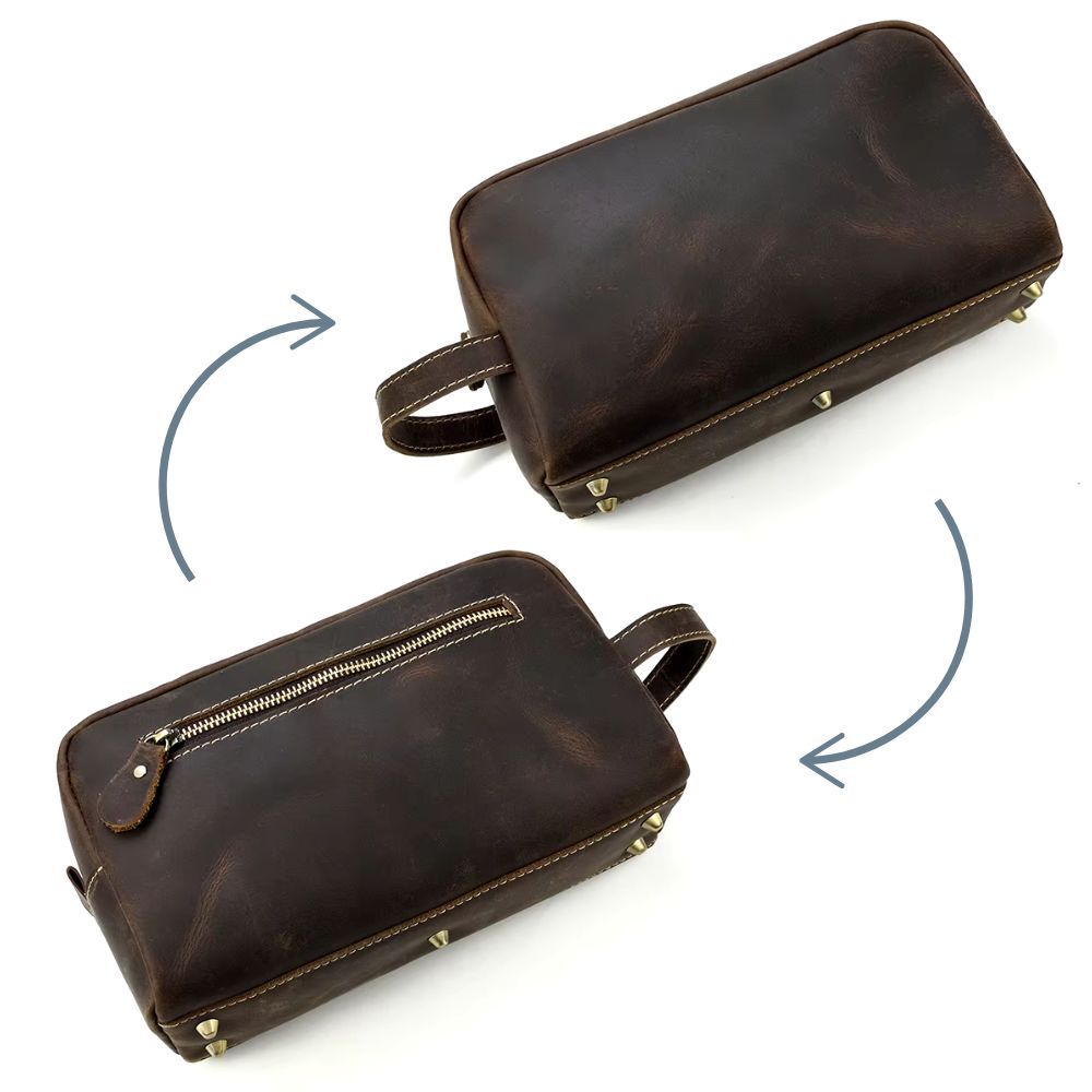trousse de salle de bain homme en cuir marron