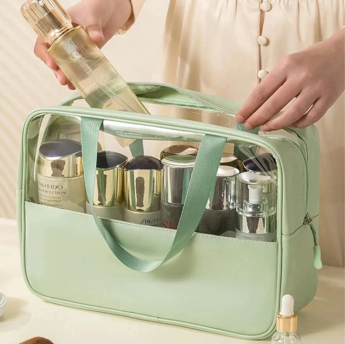 Trousse De Toilette Verte Transparente Voyage Femme