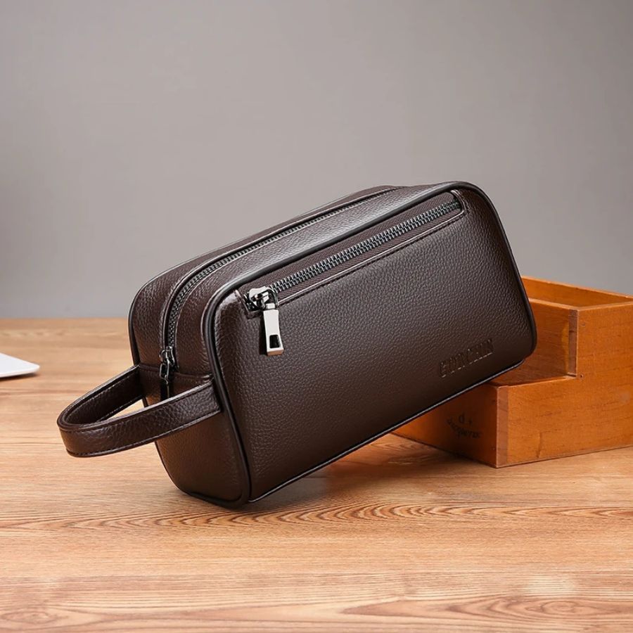 trousse de toilette en cuir pour homme