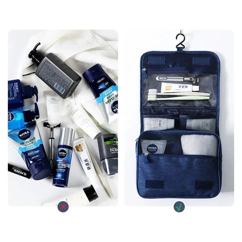 accessoire de voyage bleu suspendu