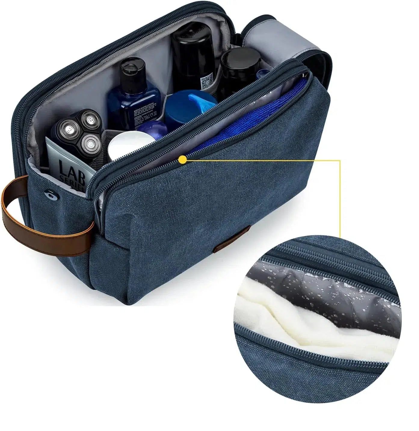 trousse de voyage bleue pour grooming masculin