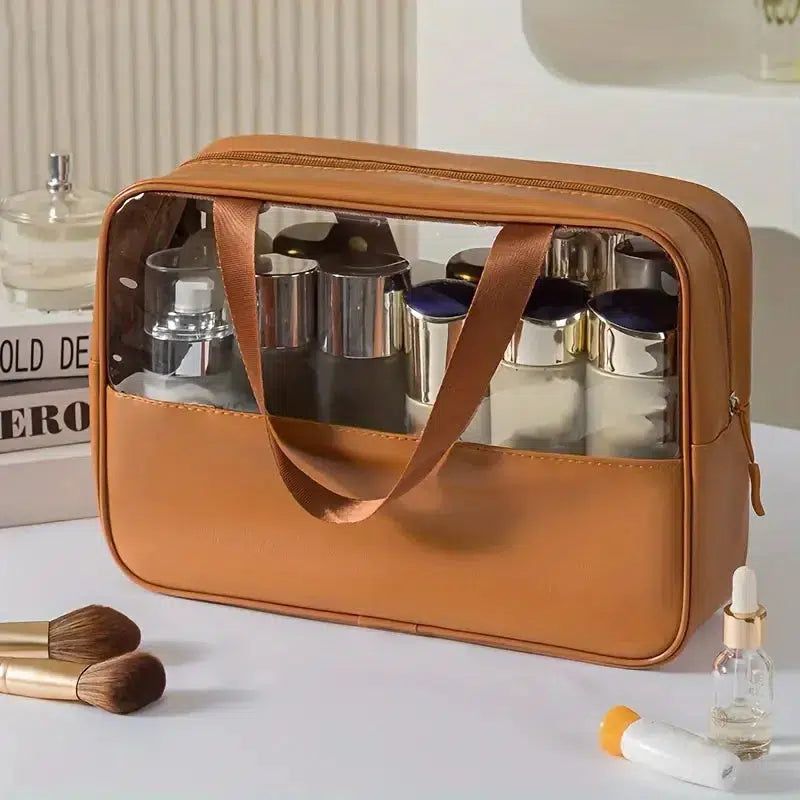 trousse de toilette marron transparente pour femme
