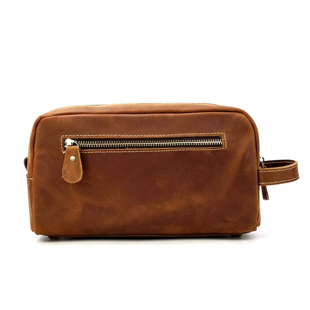 trousse de toilette en cuir couleur marron pour homme