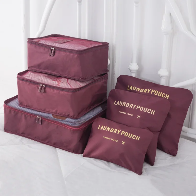 Organisateurs de Valise Laundry Pouch Set de 6 Bordeaux