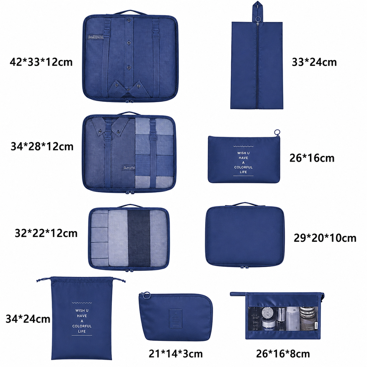 Organisateurs de Valise Colorful Life Set de 9 Bleu Marine – Image 2