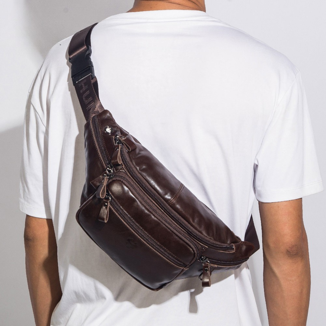 Sacoche banane homme en cuir véritable vintage – Image 4