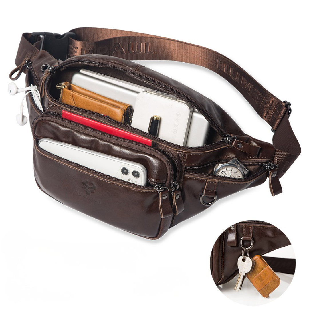 Sacoche banane homme en cuir véritable vintage – Image 3