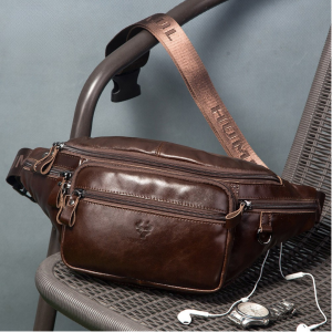 Sacoche banane homme en cuir véritable vintage