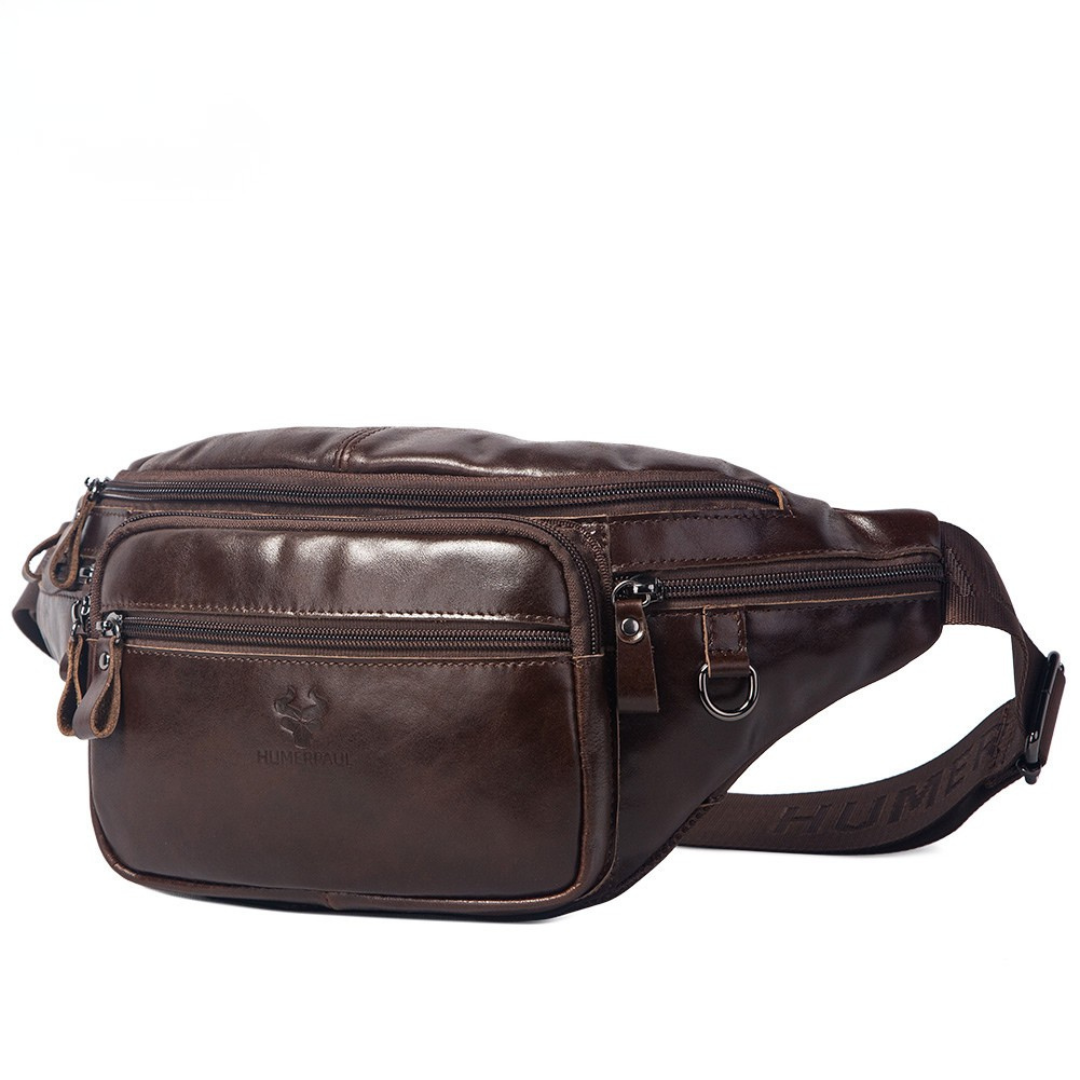 Sacoche banane homme en cuir véritable vintage – Image 7