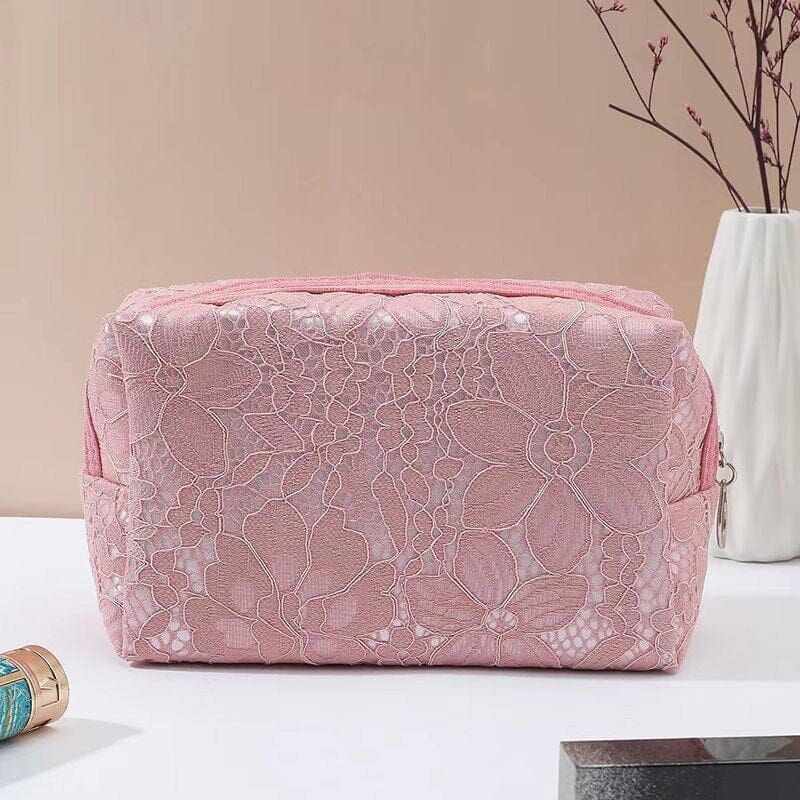 accessoire de beauté motif dentelle rose