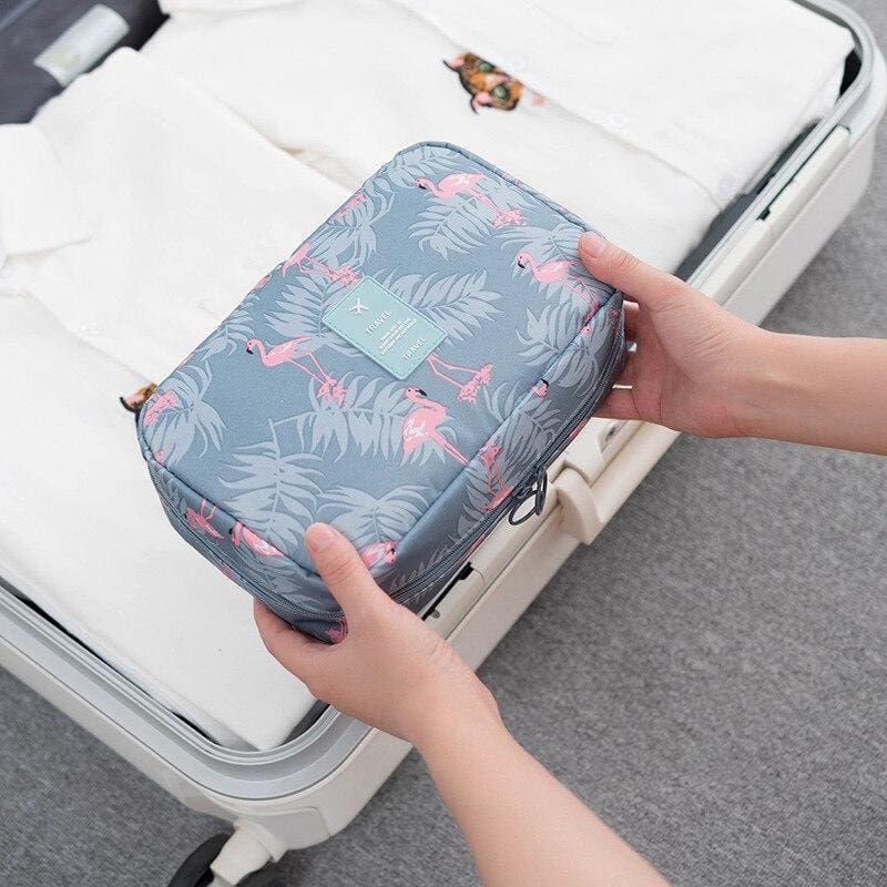 accessoire de voyage flamant rose pour cosmétiques