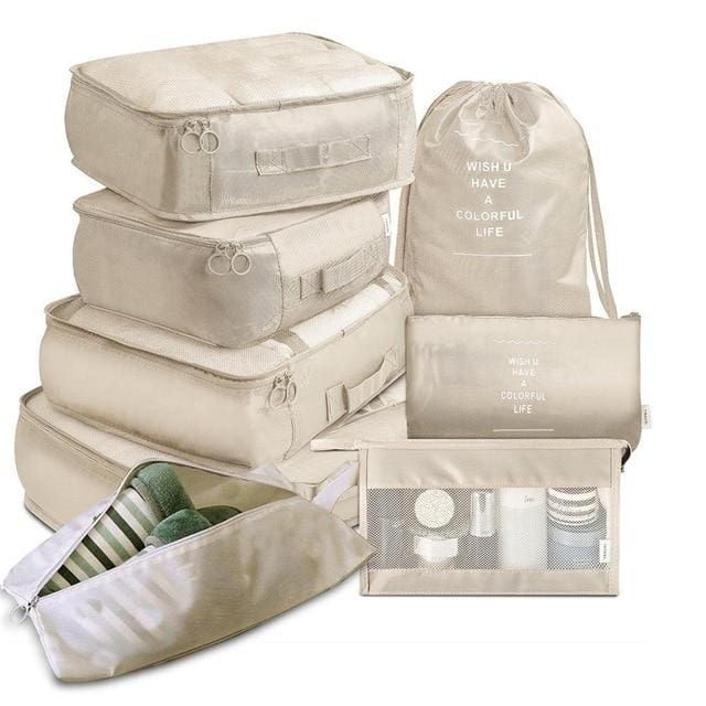 organisateurs de valise colorful life set de 8 beige