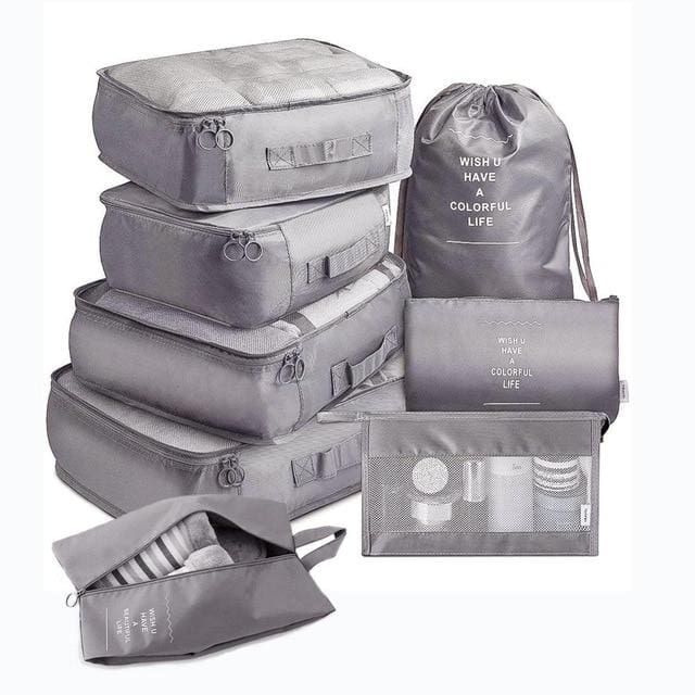 organisateurs de valise colorful life set de 8 gris