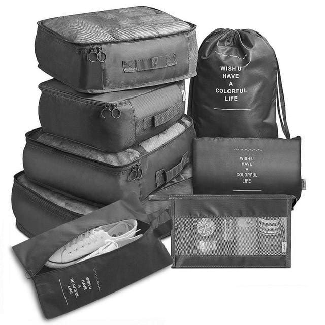 organisateurs de valise colorful life set de 8 noir