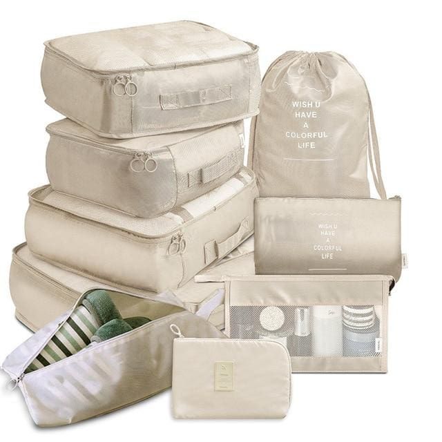 organisateurs de valise colorful life set de 9 beige