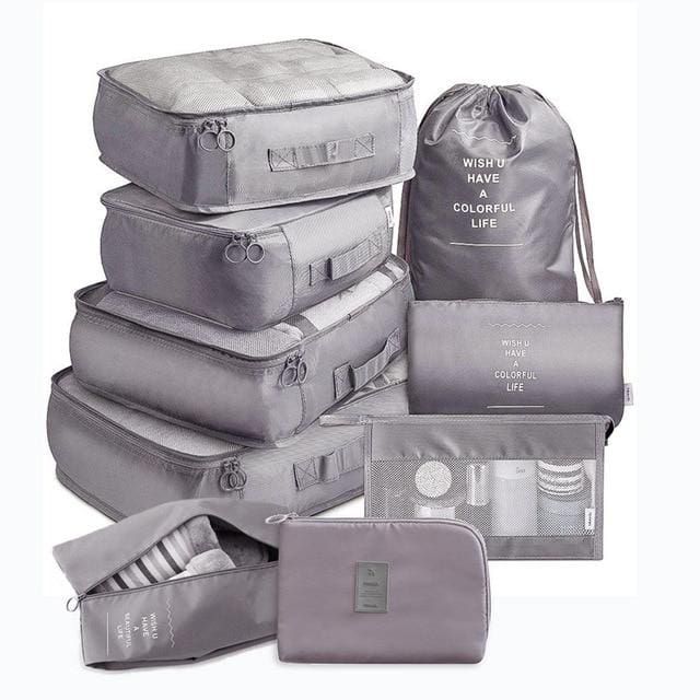 organisateurs de valise colorful life set de 9 gris