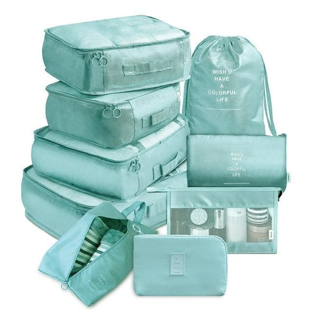 organisateurs de valise colorful life set de 9 turquoise